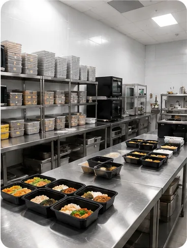 Cloud kitchen packing food for delivery