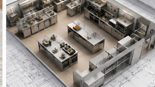 Commercial kitchen planning and layout drawing