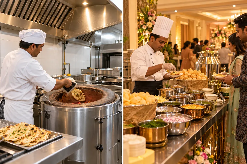 Tandoor on the hood line and a live gol gappa counter in a wedding hall