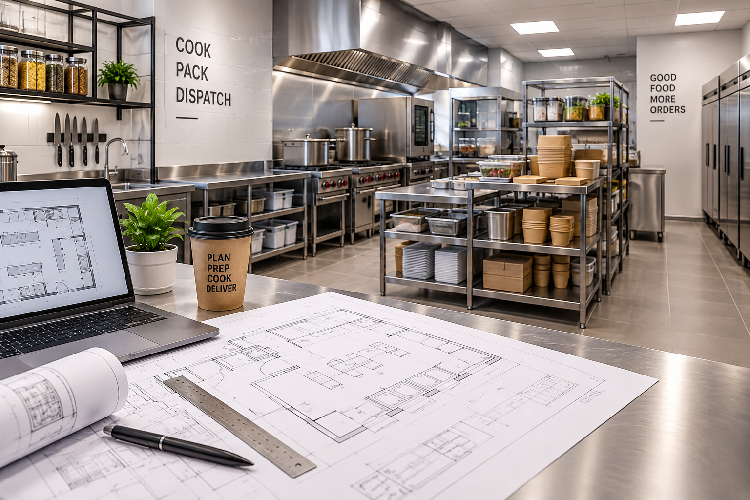 Commercial cloud kitchen layout and workflow planning