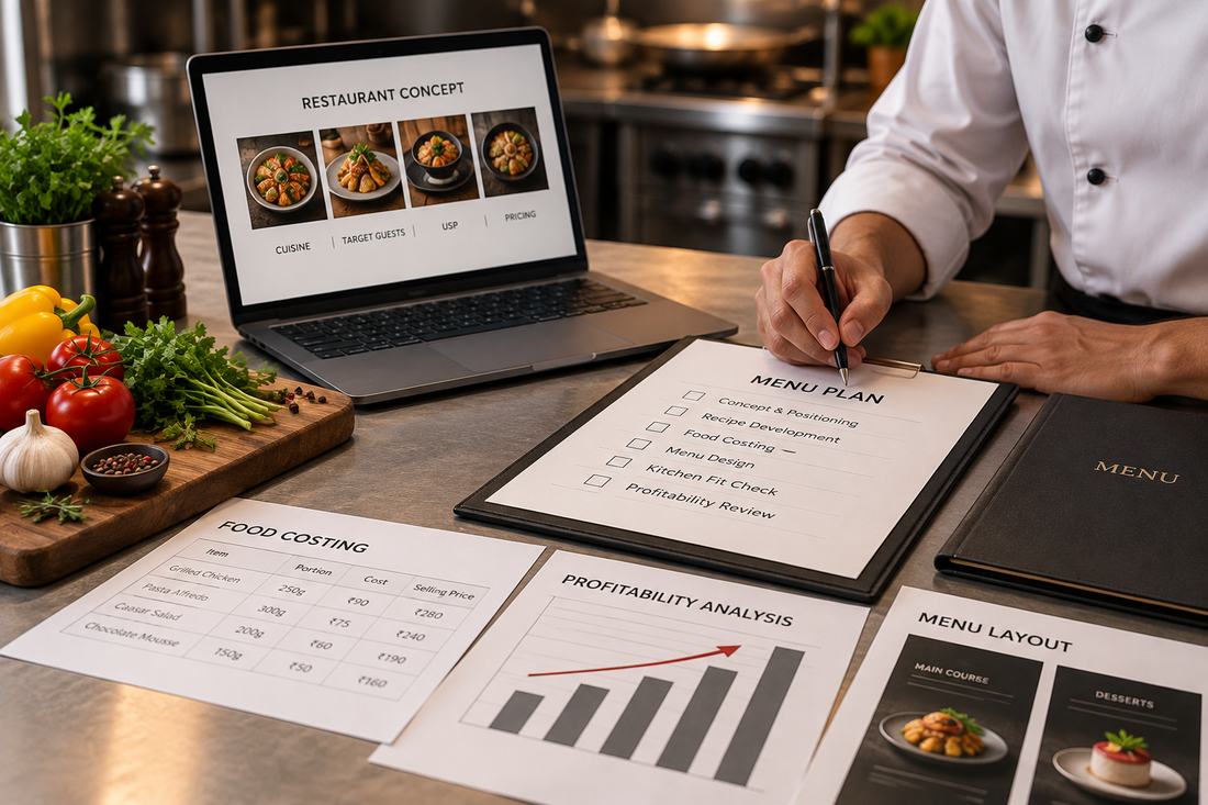 Menu planning and food costing sheet for a cloud kitchen menu