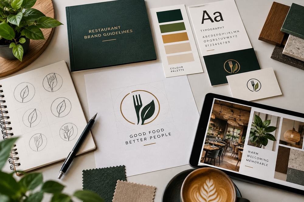 Restaurant brand identity, logo and colour palette moodboard